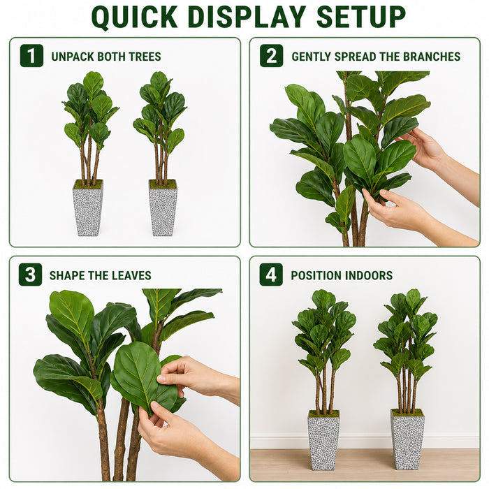 Faux Fiddle Leaf Fig Trees, 2-Pack, 78 in, Planters Included, Indoor Décor