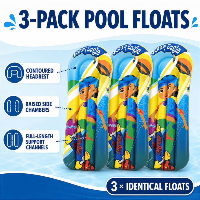 3-Pack Inflatable Pool Floats, Kids Lounger Rafts, 103 cm