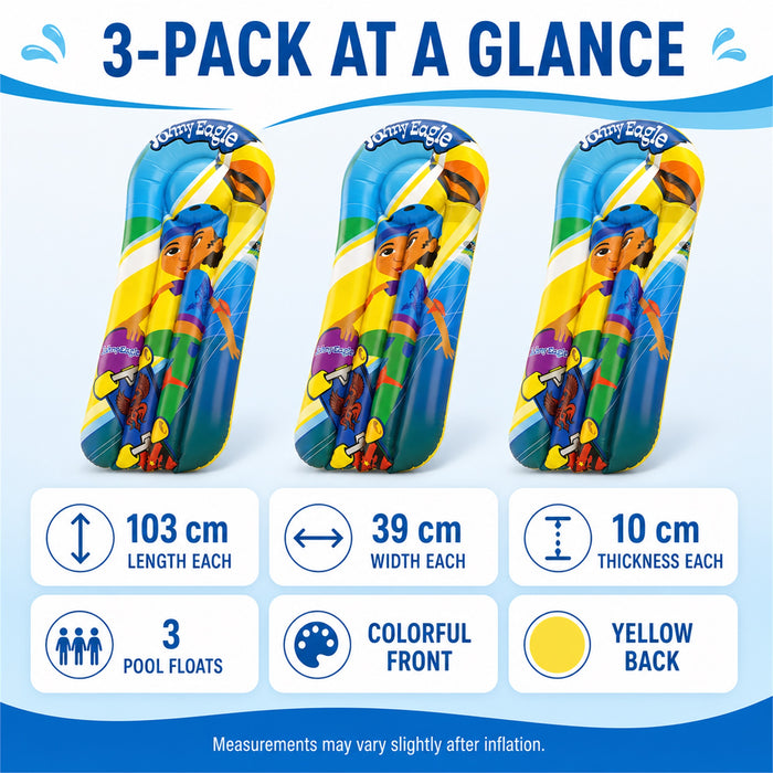 3-Pack Inflatable Pool Floats, Kids Lounger Rafts, 103 cm