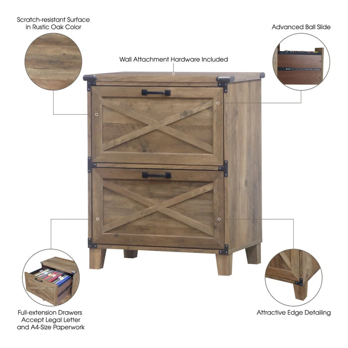 Maxxus Rustic Oak 2-Drawer Lateral Filing Cabinet
