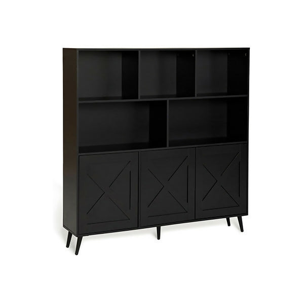 Wooden Bookcase, Tall Bookshelf Bookcase with Doors, Black Bookshelf Cabinet with Storage, Book Cases Display Cabinet Bookshelves for Home, Office, Living Room, Bedroom