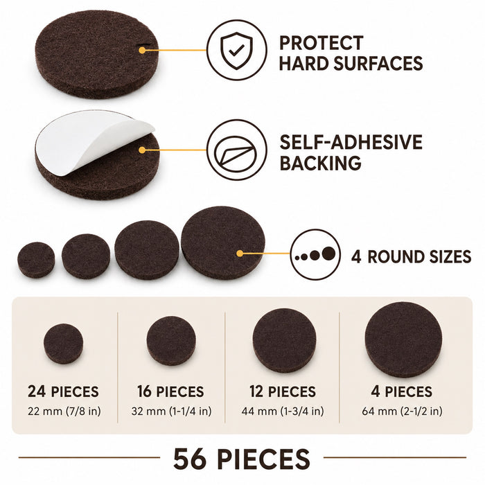 Felt Furniture Pads, 56-Piece Round Self-Adhesive Floor Protectors