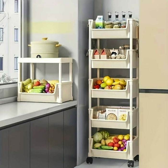 多層360°旋轉滾輪收納架（連掛鉤｜5層設計）