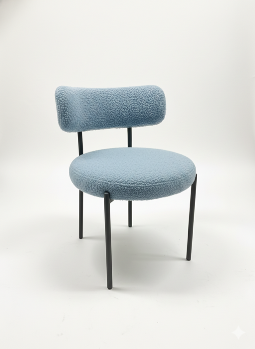 Teddy Fabric Dining Chair with Sherpa Fleece, Metal Legs, Ergonomic Backrest, 300 lbs Capacity, Blue, 20" x 18" x 30.5, Grey Blue