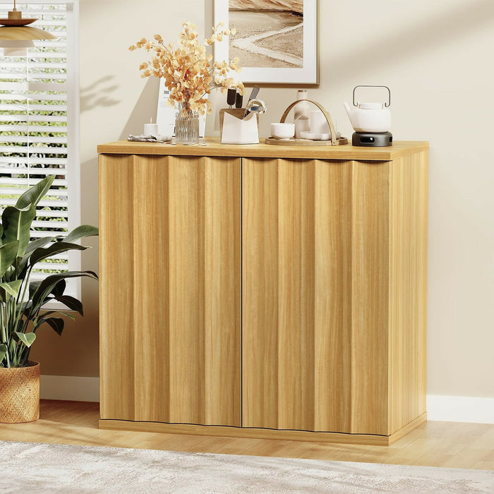 Sideboard Storage Cabinet Modern Fluted Door Design, Soft-Close Hinges, Handleless Push-Open, Thickened Top 31.5” Buffet Credenza for Dining Room, Living Room