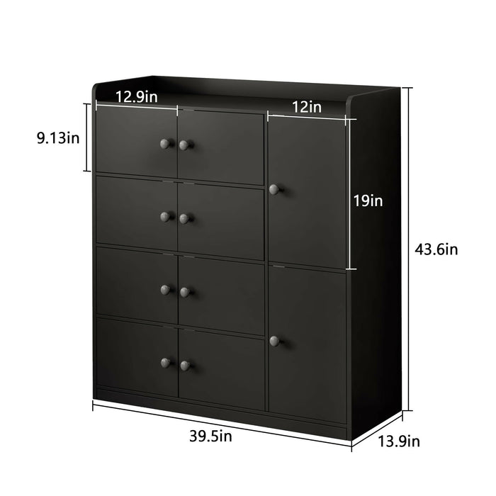 Bathroom Storage Cabinet Freestanding Floor Organizer with 8 Doors & Shelves Waterproof P2 MDF Modern White Storage Cupboard Bathroom, Entryway, Living Room