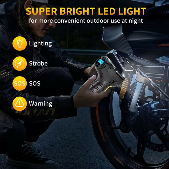 Portable Tire Inflator Air Compressor, 150 PSI Cordless Air Pump with 4000mAh Rechargeable Battery, Digital Pressure Gauge, Auto Shut-Off, LED Light, for Car, Motorcycle, Bicycle & Sports Balls