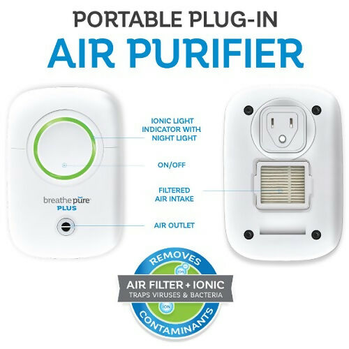 Breathe Pure Plus, Portable Plug-In Air Purifier with HEPA Filter, Ionic Technology
