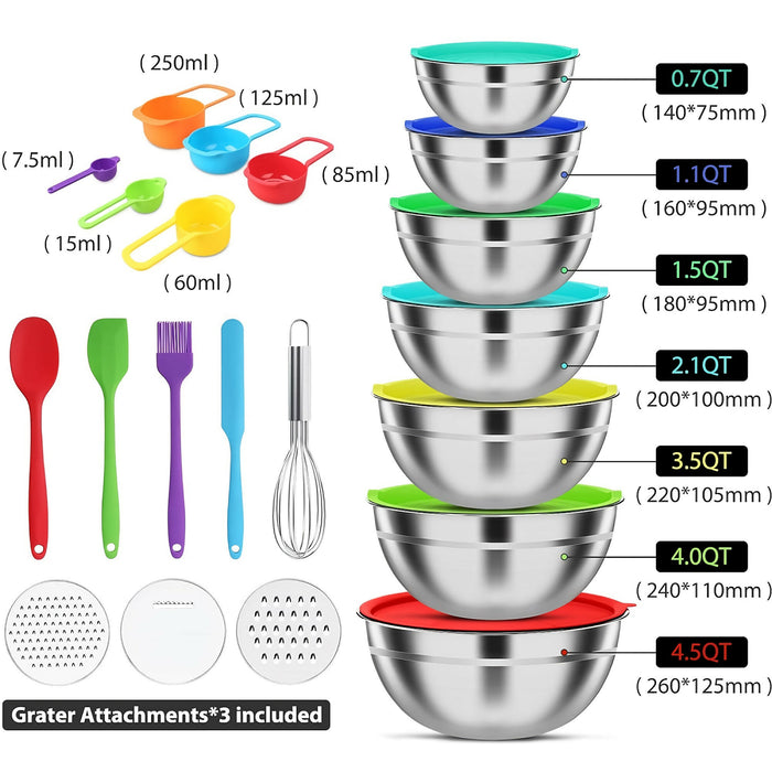 7 PCS Stainless Steel Mixing Bowl Set, Multifunctional Stacking Mixing Bowls with Lids and Accessories for Home, Kitchen, Cooking