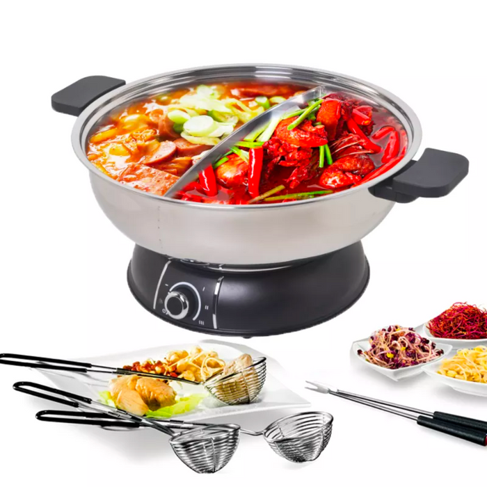 小浣熊 30cm不銹鋼鴛鴦電火鍋 電熱鍋 2格 5L 1500W