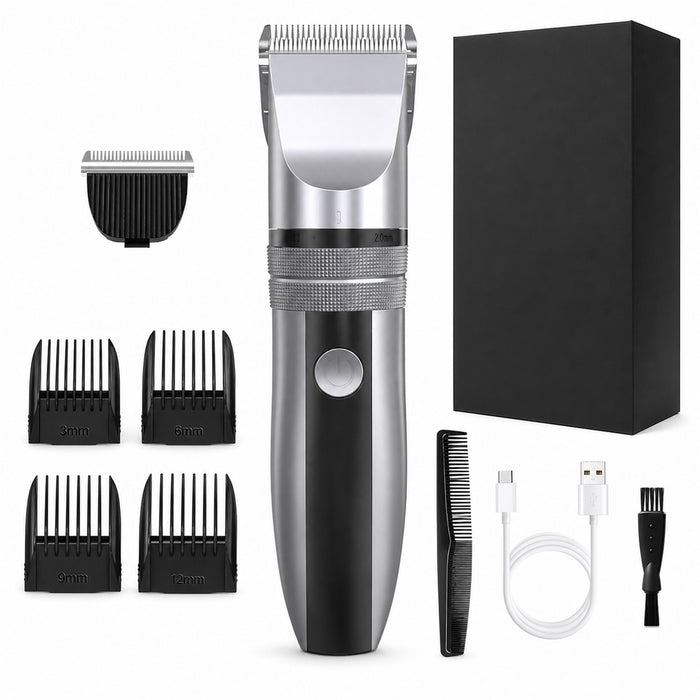 Cordless Hair Clipper Kit with 2 Heads and 4 Guide Combs, Grey
