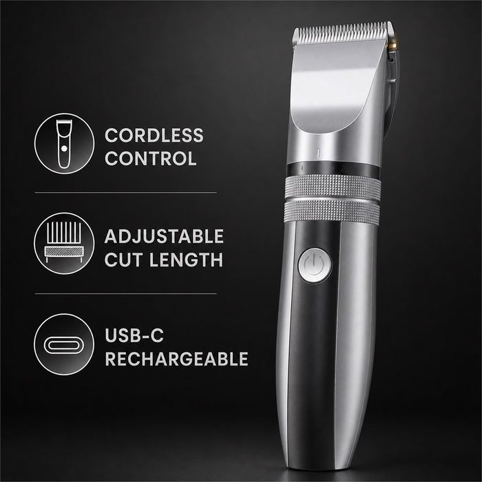 Cordless Hair Clipper Kit with 2 Heads and 4 Guide Combs, Grey