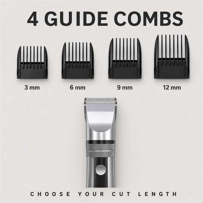 Cordless Hair Clipper Kit with 2 Heads and 4 Guide Combs, Grey