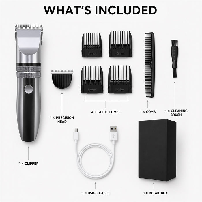 Cordless Hair Clipper Kit with 2 Heads and 4 Guide Combs, Grey