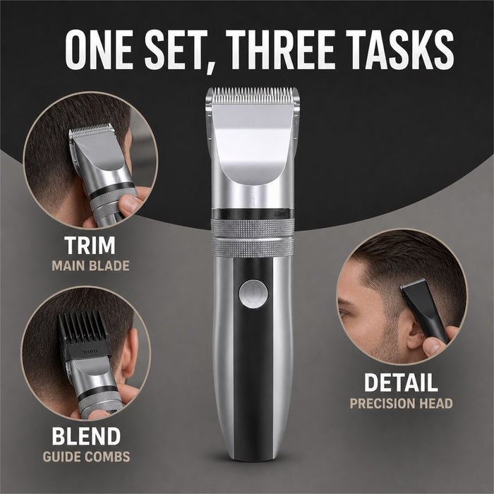 Cordless Hair Clipper Kit with 2 Heads and 4 Guide Combs, Grey