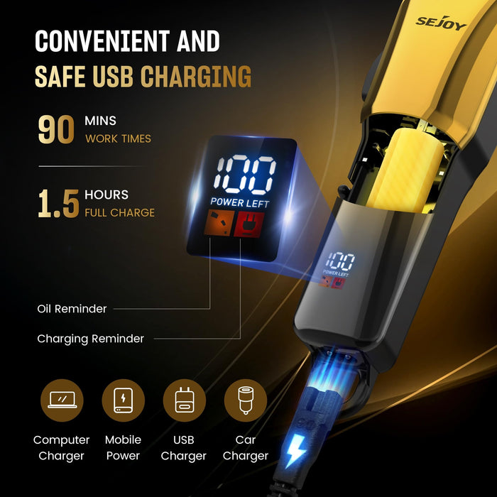 Cordless Hair Clippers, LED Display, 4 Combs, Home Haircuts Model 6023 Gold