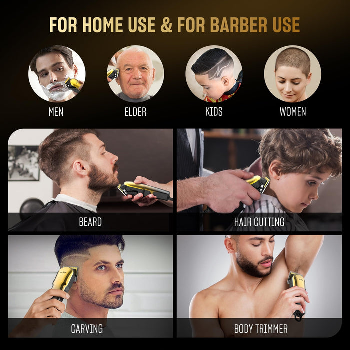 Cordless Hair Clippers, LED Display, 4 Combs, Home Haircuts Model 6023 Gold