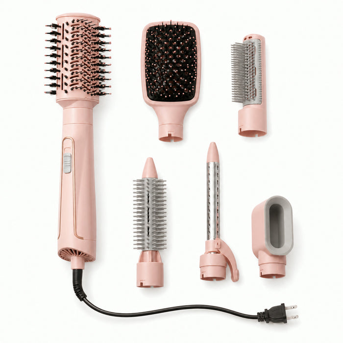 6-in-1 Hair Dryer Brush, 6 Attachments, 4 Settings, Pink