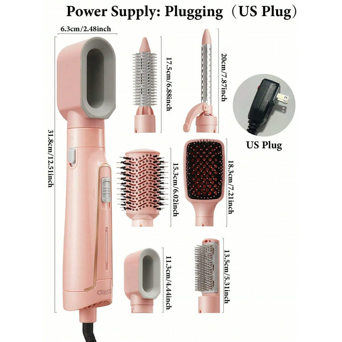6-in-1 Hair Dryer Brush, 6 Attachments, 4 Settings, Pink