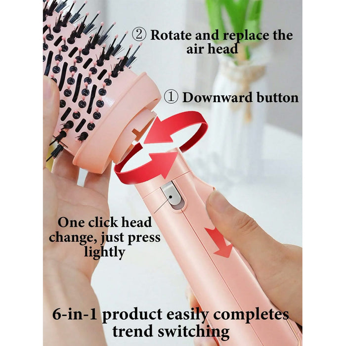 6-in-1 Hair Dryer Brush, 6 Attachments, 4 Settings, Pink