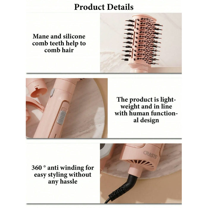 6-in-1 Hair Dryer Brush, 6 Attachments, 4 Settings, Pink