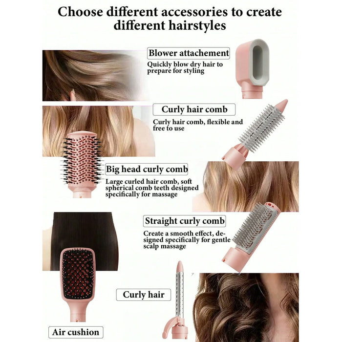 6-in-1 Hair Dryer Brush, 6 Attachments, 4 Settings, Pink