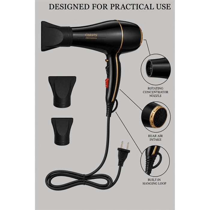 Hair Dryer 1200-1500W, 2 Nozzles Home Hair Styling