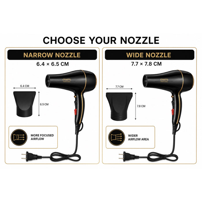 Hair Dryer 1200-1500W, 2 Nozzles Home Hair Styling
