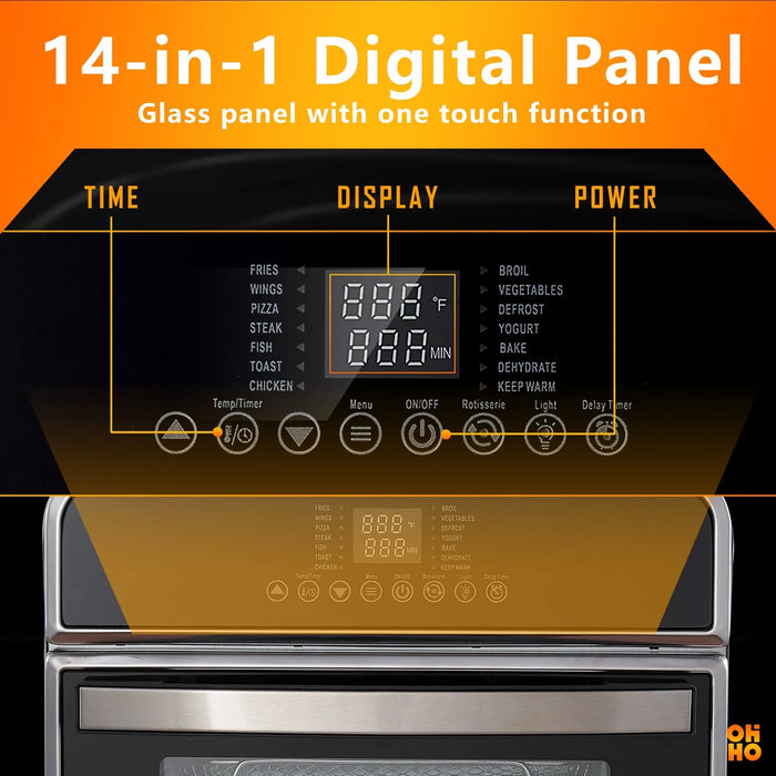 OHHO 14合1大容量对流式不锈钢空气炸锅 14-in-1 S/S Air Fryer Convection Oven 15L