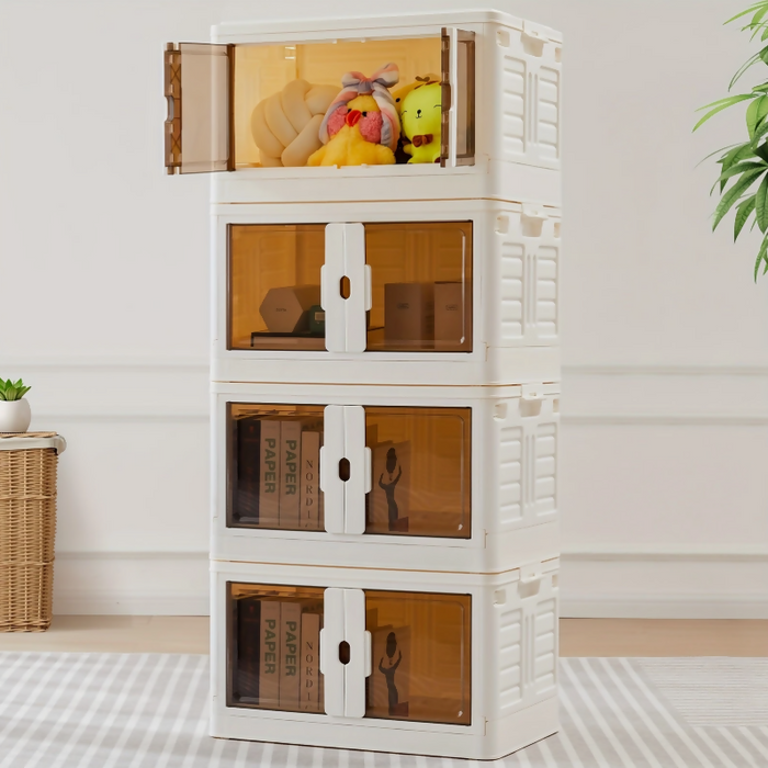 3-Tier Stackable Plastic Storage Bins With Lids Foldable Storage Boxes With Doors & Wheels 80QT/ 76L