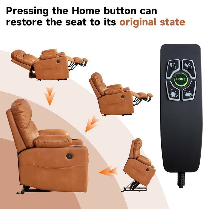 Power Lift Recliner Chair for Adults, Dual Motor Lay Flat Reclining Chair with Heat, Massage, USB Ports, Cup Holders, Side Pockets, Brown, Living Room Relaxation Chair