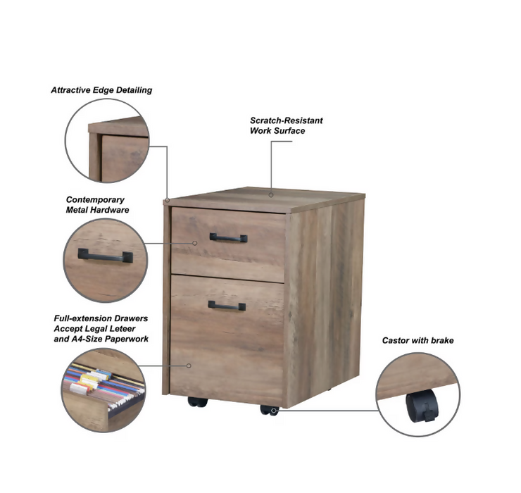 Maxxus 2 Drawers Rustic Oak Mobile File Storage Cabinet