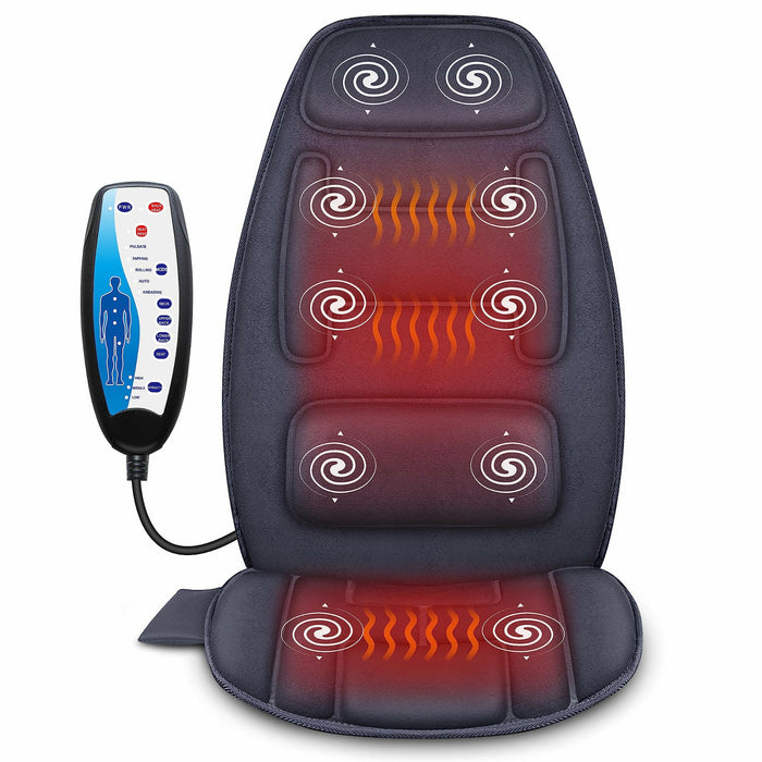 Massage Seat Cushion with Heat Vibration Back Massage Chair Pad with 10 Motors, Memory Foam Support, 2 Heat Levels, Remote Control for Home, Office & Sofa