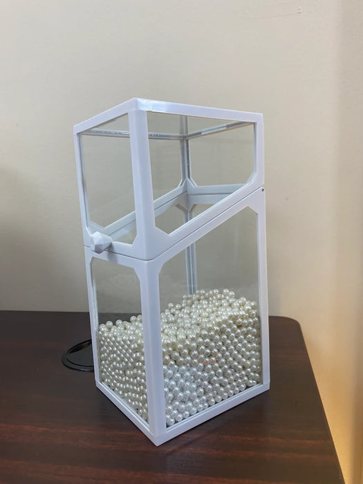 帶塑料珍珠的化妝刷收納盒，方形，玻璃材質