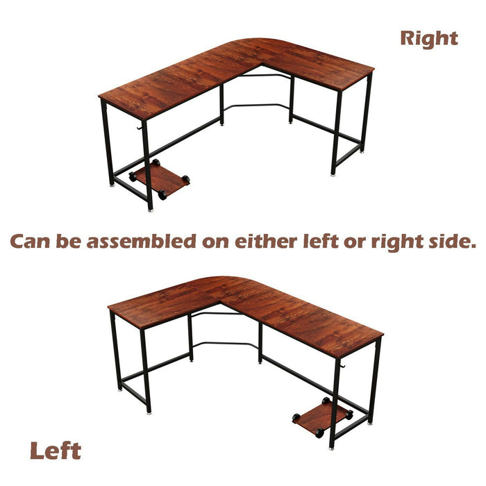 L Shaped Computer Desk 66-Inch Reversible Corner Office Desk with CPU Stand, Metal Frame, Wood Grain Top, Adjustable Feet Home Office, Gaming, Study Workstation