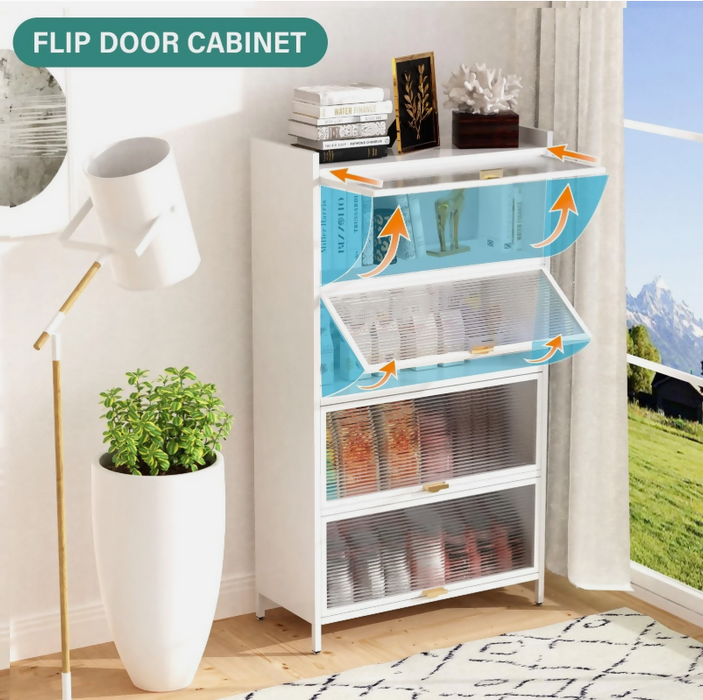 多層儲物廚房儲藏櫃，自立式廚房烘焙架，金屬材質，適用於餐廳、客廳和辦公室（4 翻轉門）