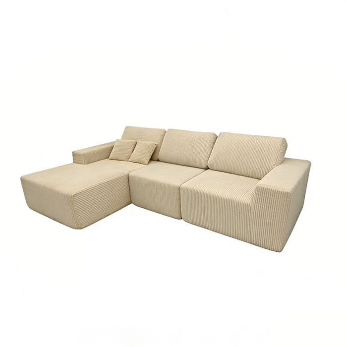 Teddy Compression Sofa Upholstered Velvet Chaise longue sofa For Four Person, High Rebound Density Sponge Sofa for Living Room, Bedroom, Apartment or Office, 284cm