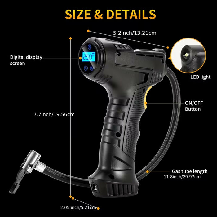 Portable Tire Inflator Air Compressor, 150 PSI Cordless Air Pump with 4000mAh Rechargeable Battery, Digital Pressure Gauge, Auto Shut-Off, LED Light, for Car, Motorcycle, Bicycle & Sports Balls