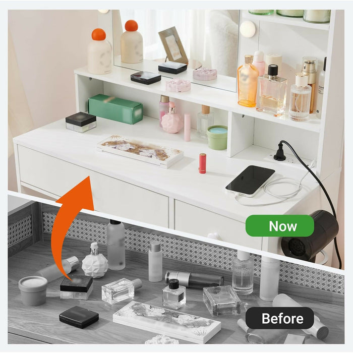 Vanity Desk with LED Mirror & Power Strip (White) ｜ 化妝枱套裝（白色，LED化妝鏡＋電源插座）