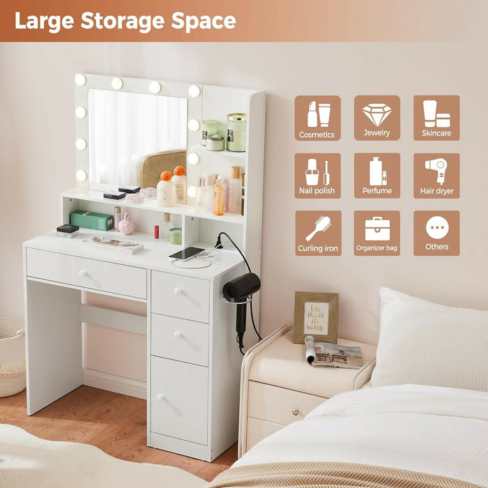 Vanity Desk with LED Mirror & Power Strip (White) ｜ 化妝枱套裝（白色，LED化妝鏡＋電源插座）