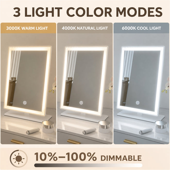 12-Inch LED Makeup Mirror, 3 Light Modes, Dimmable, 10X, White