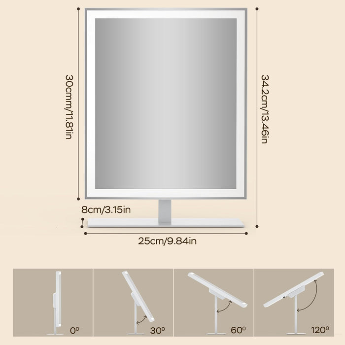 12-Inch LED Makeup Mirror, 3 Light Modes, Dimmable, 10X, White
