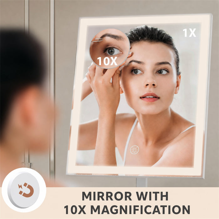12-Inch LED Makeup Mirror, 3 Light Modes, Dimmable, 10X, White