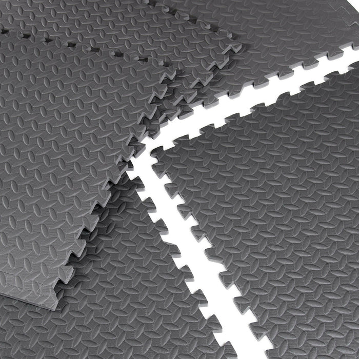 Interlocking Exercise Floor Mats 6-Piece EVA Foam Gym Flooring Tiles with Edge Borders, Textured Anti-Slip Surface, 57.3 cm Black Puzzle Mat for Home Gym & Workout Areas