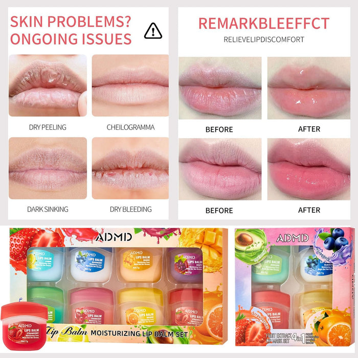 Lip Balm Set, 8 Pack Fruit Scented Moisturizing Balm, 7g, Daily Care
