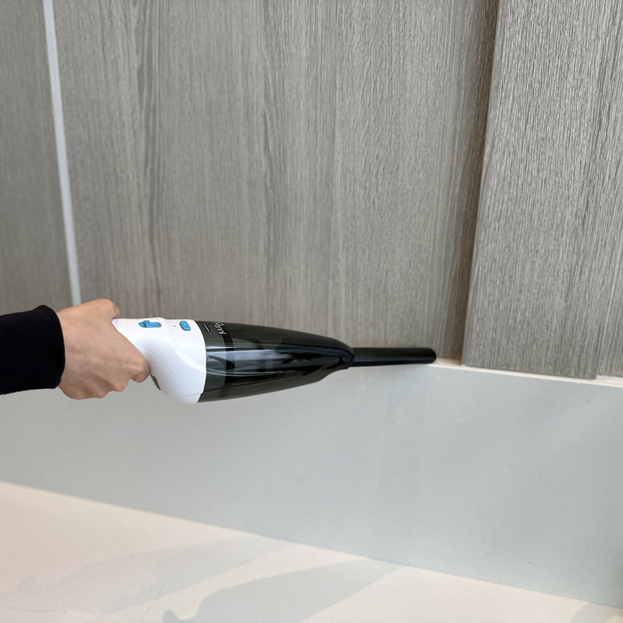 8V Cordless Hand Vacuum with USB Charging, Crevice Tool, Dusting Attachment and Wide Dusting Brush, White