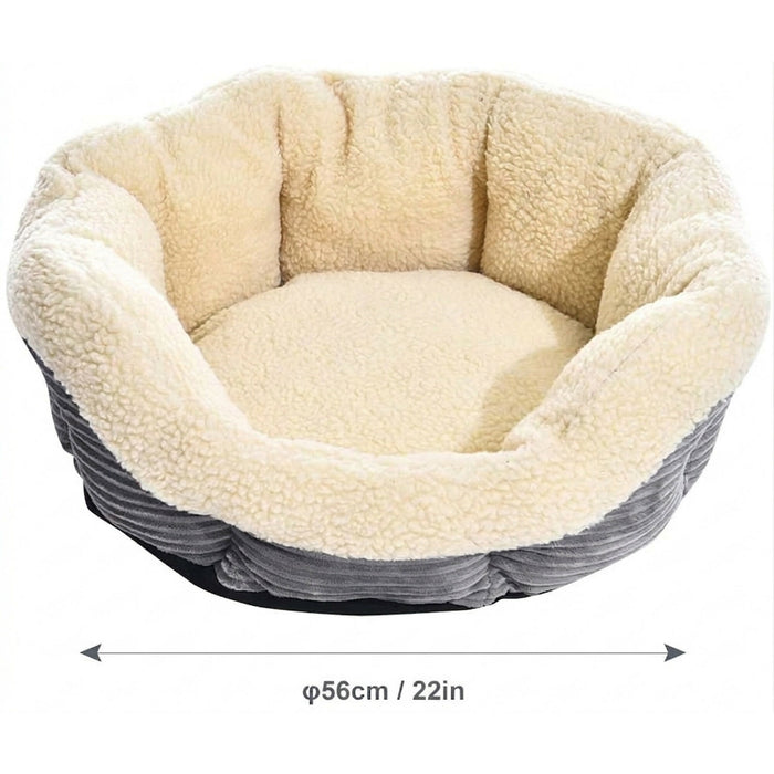 Round Self-Warming Pet Bed for Cats & Small Dogs, Plush Sherpa-Style Cozy Cuddler Bed, Heat-Reflective Non-Electric Design, Grey/Cream, 22 in, Indoor Resting Bed