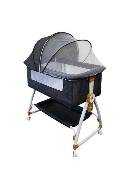 Premium Baby Bassinet Bedside Sleeper with Cradle Function and Lockable Wheels, Storage Tray, Breathable Mesh Sides and Cover, 7-Height Adjustable, Easy-Fold Crib for Newborns