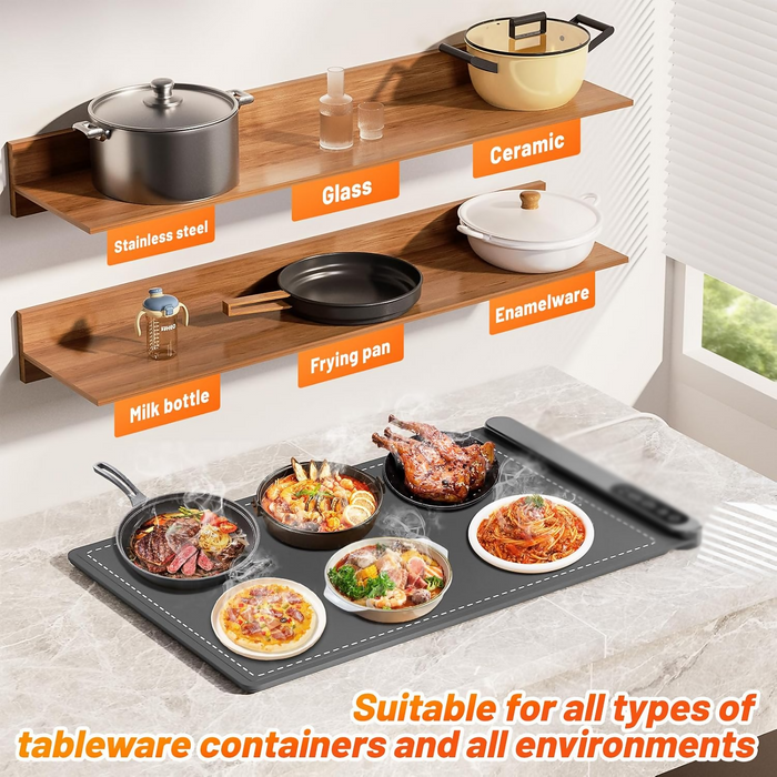 Electric Food Warming Mat with 6 Level Adjustable Temperature and 6 Hours Timer, Upgrade High-tech Graphene Heating Film, Fast Full Surface Heating Mat, Roll Up Food Warmers for Parties Buffet