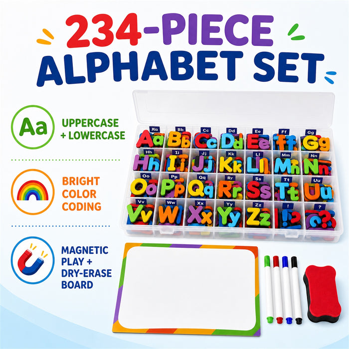 Magnetic Alphabet Letters, 234-Piece Foam Set with Board and Case
